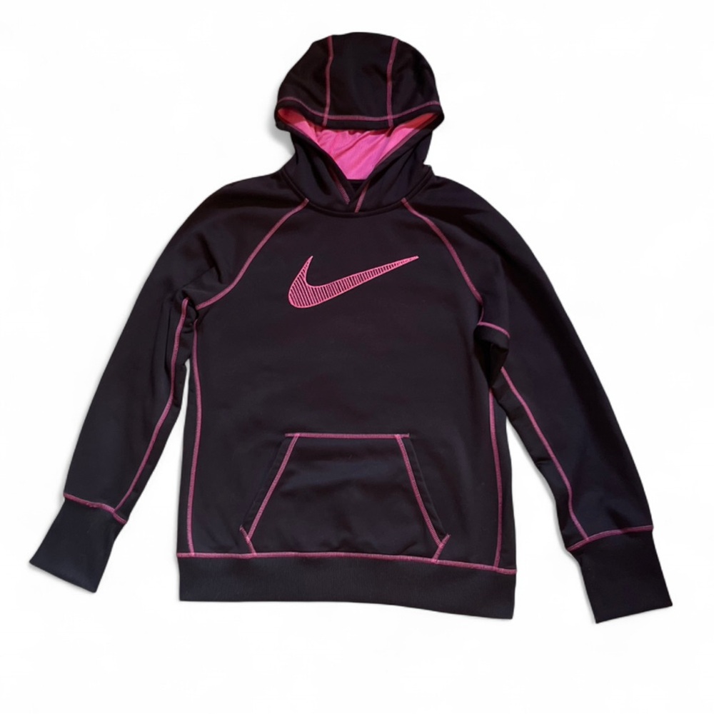Nike Women's Black and Pink Hoodie Sweater